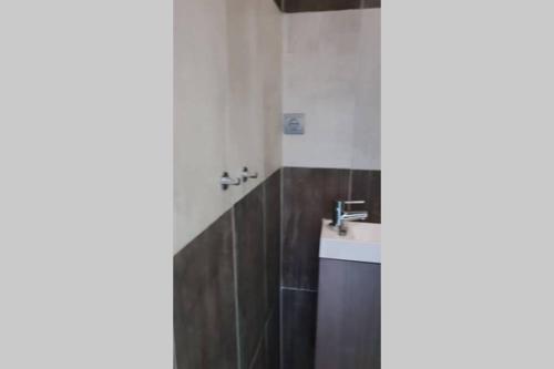 uma casa de banho com um lavatório e um WC. em Joli Studio confort indépendant coeur de Sologne em Lamotte-Beuvron
