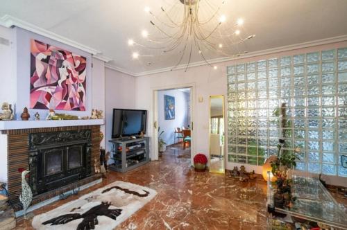 uma sala de estar com lareira e televisão em Palau de Vic em Valência
