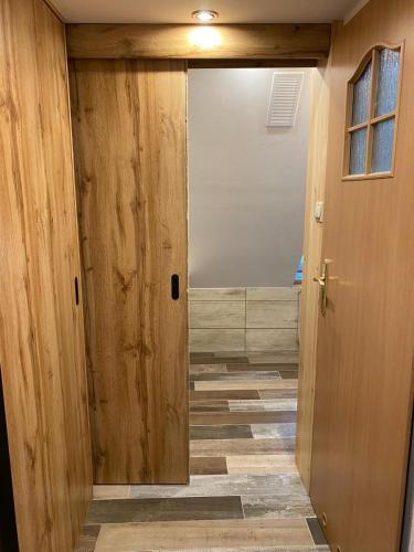 a door leading into a room with a hallway at Zielone walizki in Polanica-Zdrój