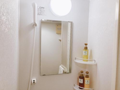 a bathroom with a mirror and a sink at Dormy Inn Kanazawa Natural Hot Spring in Kanazawa
