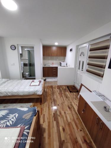 a room with two beds and a kitchen at Vila Vera Borsko Jezero in Bor