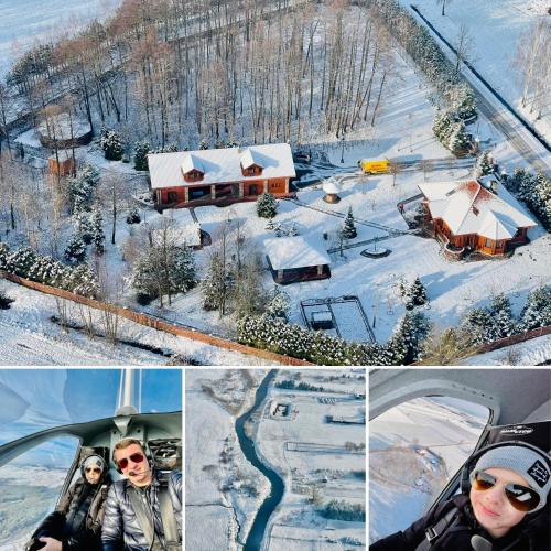 a collage of photos of a house in the snow at Rezydencja z basenem i SPA na Podlasiu in Krypno Wielkie