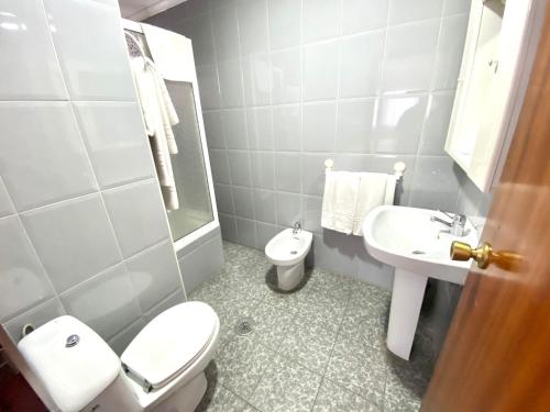 a bathroom with a toilet and a sink at Garden Lodge Hostal Evencio in Ribadavia