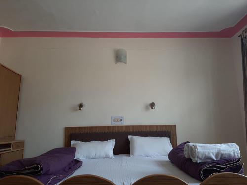 a bedroom with a bed with two pillows on it at Rabyang Guest House and Homestay in Leh