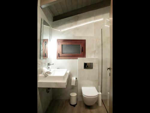 a bathroom with a sink and a toilet at Under the rocks meteora panoramic view villa in Kalabaka