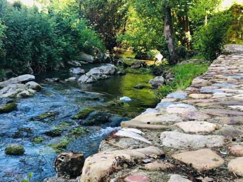 a stream of water with rocks on the side at Villa Palatina in Bolgues