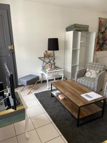 a living room with a couch and a coffee table at Studio au cœur de Lyon in Lyon