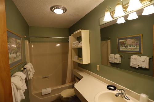 uma casa de banho com um lavatório e um espelho em Inns Of Wv 201, 2 Bd, Waterville Valley em Waterville Valley