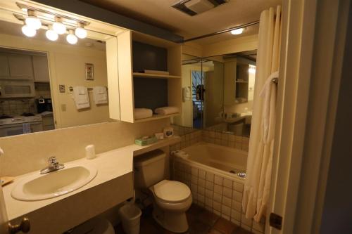 a bathroom with a sink and a toilet and a tub at Inns Of Wv 405, 1bd, Waterville Valley in Waterville Valley