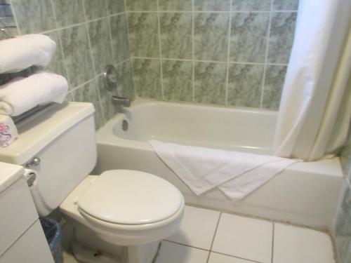 a bathroom with a toilet and a bath tub with a sink at Country Lodge in Florida City