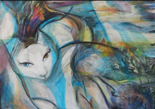 una pintura de un gato blanco con el pelo largo en ApartMarin, en Trogir