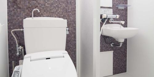 a bathroom with a toilet and a sink at Kyo-Anthu Inn in Kyoto