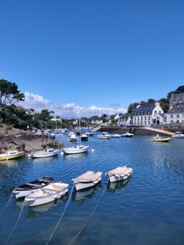 a group of boats are docked in a harbor at Kerguil-léon maison familiale 2 chambres, plages à 10 min en voiture in Moëlan-sur-Mer