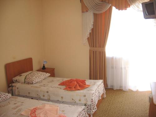 a bedroom with two beds and a window at Vian Guest House in Truskavets