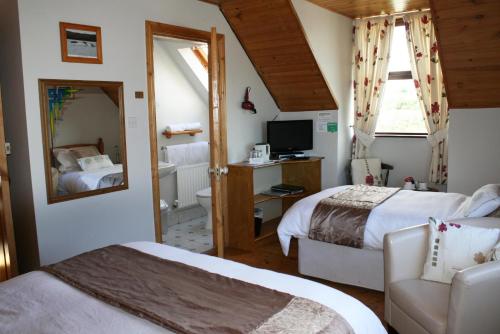 a hotel room with two beds and a television at Melrose B&B in Clonakilty