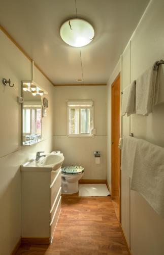 a bathroom with a sink and a toilet and a mirror at Tenerife Paradise 11 Bungalow - Hotel Rural Fsj in San Juan de la Rambla