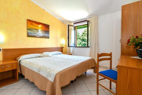 1 dormitorio con cama, escritorio y silla en Green Paradise Affittacamere, en SantʼAgata sui Due Golfi