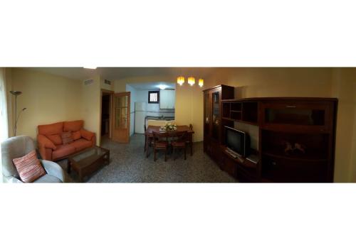 a living room with a couch and a television at Bilbilis de Mundobriga in Calatayud