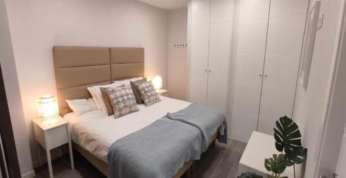 ein Schlafzimmer mit einem großen Bett mit zwei Kissen in der Unterkunft GRUPO LIMCOTEl PERLA 2 in Córdoba