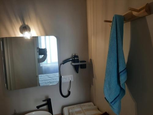 a bathroom with a mirror and a sink and a shower at 3 Apt T2 COSY de 40 à 50 M2 Idéal pour un déplacement PRO " Les IRIS " in Bourg-Saint-Andéol