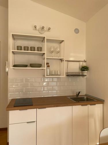 Kitchen o kitchenette sa Charming studio next to Fiera with Terrace and parking