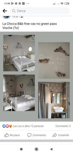 a collage of three pictures of a bedroom with a bed and a table at La locanda di Chicca in Vische