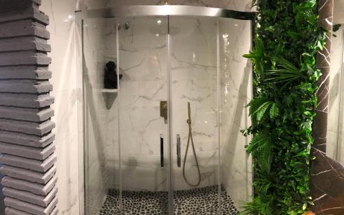 a shower with a glass door in a bathroom at Casa Eden - Mountain View, Infinity Pool Boutique resort - Adults only in Málaga