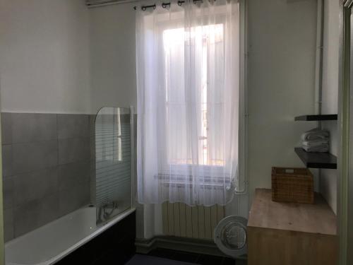 a bathroom with a shower and a tub and a window at Avignon centre ville appartement T3 meublé 2 chambres in Avignon