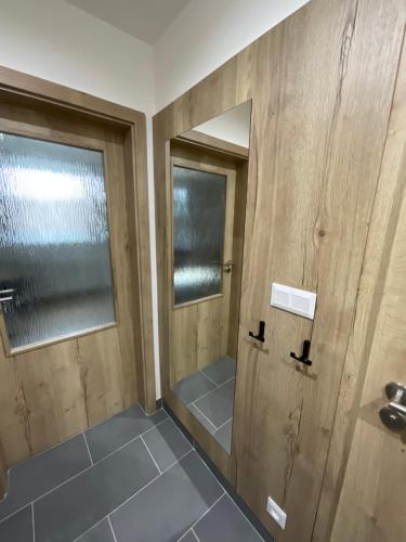 Koupelna v ubytování Útulný jednopokojový apartmán v alpském stylu na Klínovci
