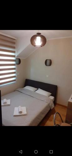 a bedroom with a large bed with a light on it at Vila Đukić Zlatibor in Zlatibor