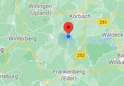 a map of kordaan with a red marker at Maja Ferienwohnung in Goddelsheim
