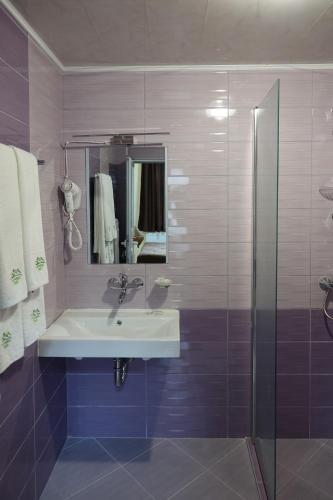 a bathroom with a sink and a shower at Борник Хил / Bornik Hill in Devin
