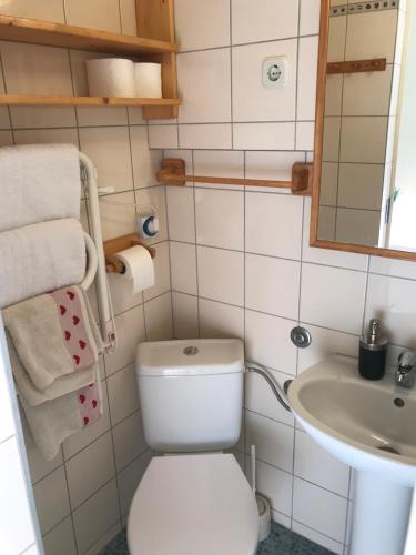 a small bathroom with a toilet and a sink at Studio in the top center in Split