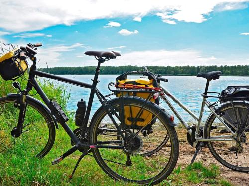 two bikes parked next to a body of water at Vintage Forest Retreat-By Traum in Rörbäcksnäs