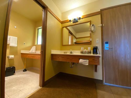 a bathroom with a sink and a mirror at BeachCombers Inn in Gold Beach