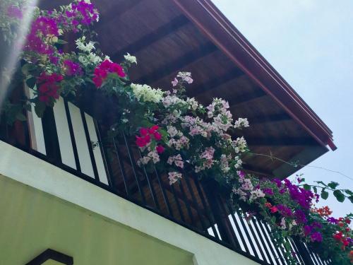 a balcony filled with flowers on top of a building at Villa 252 Kosgoda in Kosgoda