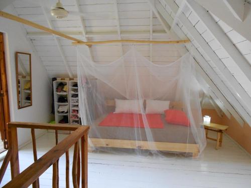 sypialnia z łóżkiem z moskitierą w obiekcie Palm-covered house in the tropical -Casa Oli w mieście Las Galeras