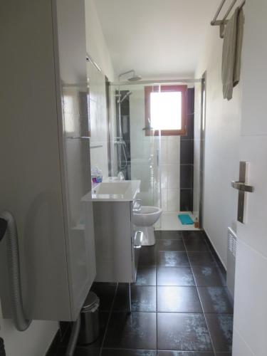 une salle de bain avec un lavabo et une douche dans l'établissement 2P entre mer et montagne, à Gattières