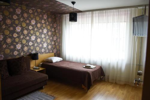 Vao的住宿－維羅旅館，一间卧室设有床、窗户和沙发