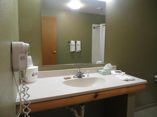 a bathroom with a sink and a mirror at Cranberry Country Lodge in Tomah