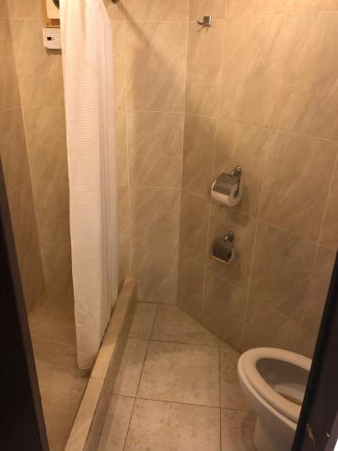 a bathroom with a toilet and a shower stall at SUITE EN TORRES GEMELAS a pie de playa 1403 N in Acapulco