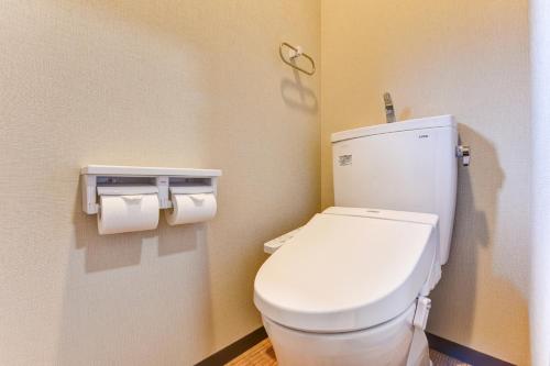 a bathroom with a toilet and two rolls of toilet paper at 湯迫温泉旅館 in Ōda