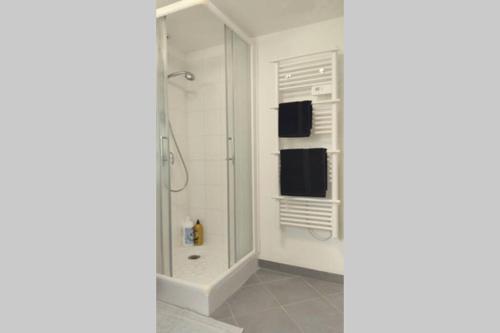 a bathroom with a walk in shower and a walk in shower at Les Grumes, Centre Ville, Jardin,Self check-in, FreeWifi, Netflix in Compiègne
