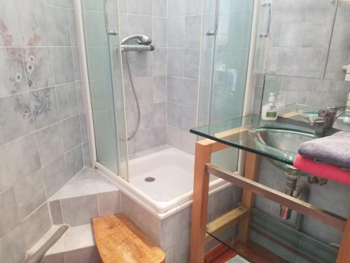 Et badeværelse på STUDIO CLIMATISE avec MEZZANINE au calme avec terrasse et parking idéalement situé pour tout faire à pied !