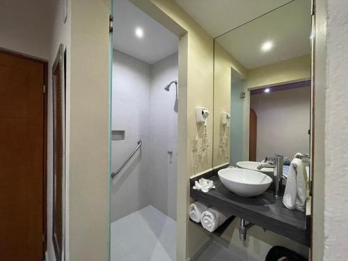 a bathroom with a sink and a mirror at Orizaba Inn in Orizaba