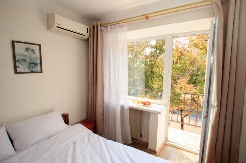 een slaapkamer met een bed en een raam bij APARTMENT on Sobornyi Avenue 61 in Oleksandriya