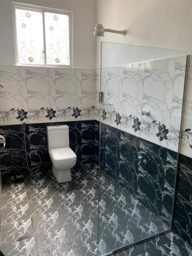 a bathroom with a toilet and a shower at Sapphire Garden Hotel in Habarana