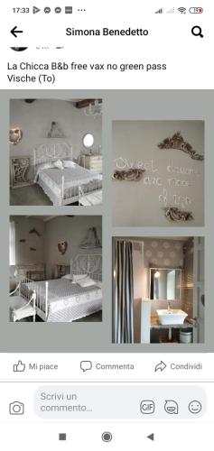 uma colagem de fotos de um quarto com uma cama e uma sala de jantar em La locanda di Chicca em Vische
