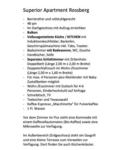 a screenshot of a document with a list of requirements for a deployment at Ferienwohnungen und Zimmer in Reutlingen-Gönningen in Reutlingen