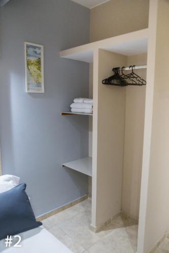 a bedroom with a closet with shelves and a bed at Departamentos Rivadavia in Mendoza